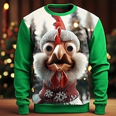 billige Juledyreantrekk-Jul Herre 3D-utskrift 3D 3D-tegneseriefigur Gensere Genser Genser Langermet Genser Crew-hals 3D Morsom 3D-utskrift Jul Feriereise Fest Crewneck 3D-utskrift 3D Vinter Vår &amp; Vinter