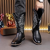 levne Cowboy &amp; Western Boots-pánské černé westernové kovbojské boty – vyšívaný shaft s klasickou špičatou špičkou, vintage styl pro rodeo nebo běžné nošení