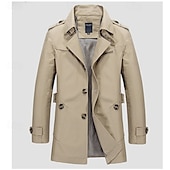 billige Trenchcoat for menn-Herre Trenchcoat Karneval Fest Vår Høst Vinter Bomull Yttertøy Klær Elegant Årgang ikke-utskrift Helfarge Knapp Brettelig Krage