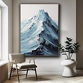 abordables Peintures paysages-peinture enneigée bleue et blanche peinture de montagne faite à la main œuvre d&#039;art texturée épaisse peinture à l&#039;huile couteau à palette peint à la main peinture de montagne peintures à l&#039;huile 3D
