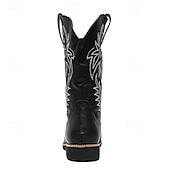 levne Cowboy &amp; Western Boots-pánské černé westernové kovbojské boty – vyšívaný shaft s klasickou špičatou špičkou, vintage styl pro rodeo nebo běžné nošení