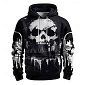 tanie Gotyk i czaszka-Męskie Graficzny Ciemny Bluza z Kapturem Z kapturem Bluzy Bluza z Kapturem Długi rękaw Bluza z kapturem Kaptur Urlop Druk 3D Urlop Sporty na świeżym powietrzu Wyjściowe Czarny Drukowanie Zima Wiosna