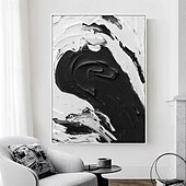 economico Quadri astratti-dipinto a mano bianco nero con texture pittura oversize 3d fatto a mano arte murale geometrica astratta grande dipinto minimalista bianco nero con texture per soggiorno camera da letto decorazione