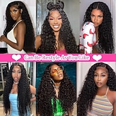 economico Parrucche lace front capelli veri-Parrucche frontali in pizzo con onde profonde 13x6, capelli umani, densità 180, parte profonda, parrucche frontali in pizzo con riccioli, capelli umani, pre-pizzicate, parrucca frontale in pizzo