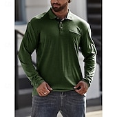 billiga Klassisk pikétröja för män-Herr POLO Shirt Golftröja Ledigt Sport Kavajslag Långärmad Mode Grundläggande Ensfärgat Knapp Vår &amp; Höst Normal Ljusblå Militärgrön Mörkgrå Sjöblå Retroröd Aprikos POLO Shirt