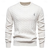 economico maglione pullover da uomo-maglione da uomo in cotone con ricamo giraffa, girocollo, classico pullover lavorato a maglia con motivo a torsione per uomo