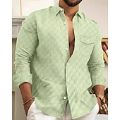 economico camicia da uomo con bottoni-Per uomo Camicia Camicia estiva Camicia con bottoni Maglietta informale Camicia da spiaggia Nero Bianco Verde chiaro Azzurro cielo Verde scuro Manica lunga Liscio Bavero Hawaiano Per eventi Jacquard