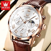 abordables Montres à quartz-Montre en Quartz pour Hommes OLEVS Montre de Mode Décontractée avec Phase de Lune Calendrier Lumineux Chronographe Montre en Cuir