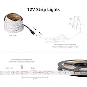 abordables Bandes lumineuses à brancher-Bande lumineuse LED 12 V DC 5,5 x 2,1 mm, connecteur SMD 2835, 16,6 pi, 5 mètres, ruban lumineux adapté à la maison, à la cuisine, aux fêtes, à Noël, etc. (sans adaptateur secteur)