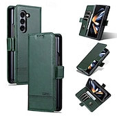 baratos Capa Samsung-telefone Capinha Para Dobra Z 7 Dobra Z 6 Z Fold 5 Z Fold 4 Z Fold 3 Capa traseira Com Suporte Magnética Slot para cartão Retro Couro PU