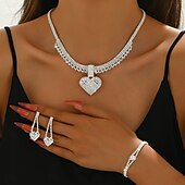 voordelige Sieradensets-Bruidssieradensets 3 Gesimuleerde diamant 1 Ketting 1 Armband Oorbellen Dames Klassiek Zoet Schattig Klassiek Hart Liefde Sieraden set Voor Bruiloft Halloween Lahja