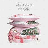 お買い得  クリスマスの寝室-クリスマス用掛け布団カバーセット。雪だるまデザインのピンク。クリスマスのお祝いのホリデー寝具には、掛け布団カバーと枕カバーが含まれており、寝室に気まぐれな季節感を加えるのに最適です。