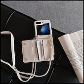 cheap Samsung Cases-Phone Case For Z Flip 5 Z Flip 4 Z Flip 3 Back Cover with Stand Holder Zipper with Lanyard Retro TPU PU Leather