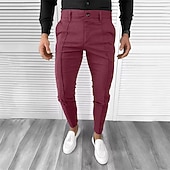 economico Chino-Per uomo pantaloni della tuta Pantaloni affusolati Pantaloni Chino Bottoni Tasche Liscio Comfort Formale Feste Ufficio Di tendenza Classico Nero Bianco Media elasticità