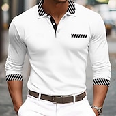 cheap Men&#039;s Classic Polo-Men&#039;s Golf Shirt Pique Polo Shirt Business Casual Turndown Long Sleeve Fashion Basic Solid Color Color Block Patchwork Button Spring &amp;  Fall Regular Fit Black White Burgundy Navy Blue Orange Golf