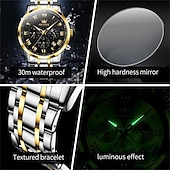 abordables Relojes de Cuarzo-Nuevo reloj de negocios para hombre de la marca Olevs con pantalla luminosa, función de cronómetro, calendario, indicador de 24 horas, reloj de cuarzo multifuncional, informal y moderno, resistente al