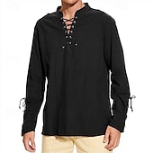 economico Casual da lavoro-Per uomo Camicia camicia di lino Camicia popover Maglietta informale Camicia di cotone Liscio Hawaiano Per eventi Nero Bianco Vino Blu marino Manica lunga Colletto alla coreana Primavera &amp; Autunno