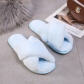 cheap Home Slippers-Women&#039;s Fuzzy Cross Band Slippers Memory Foam Home House Shoes with Open Toe Comfortable