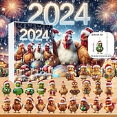 cheap Tree Accessories-Christmas Advent Calendar Ornaments,2D Acrylic Cute Chicken Baby 24pcs Christmas Ornament Kit Gift 24 Days Countdown Mini Hanging Tree Xmas Ornaments for Christmas Party Decorations