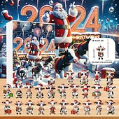 Недорогие Адвент-календарь-Рождественский адвент-календарь, украшения, 2D акриловые милые коровки, 24 шт., набор рождественских украшений, подарок, обратный отсчет на 24 дня, мини-подвесные елочные украшения для украшения