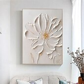 preiswerte Blumen-/Botanische Gemälde-Ölgemälde handgemaltes 3D-Blumengemälde, handgefertigtes Palettenmesser, Blumen, Ölgemälde, Wandkunst, großes 3D-weißes Strukturgemälde, moderne dekorative Gemälde, Impressionismus, abstraktes weißes