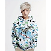 billiga Pojkens 3D-djur-Pojkar 3D Grafisk Tecknat Dinosaurie Huvtröja Långärmad Vår Höst Mode Streetwear Barn 4-12 år Huva Utomhus Ledigt Dagligen Normal