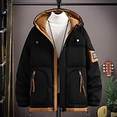 preiswerte Daunenjacken &amp; Parkas für Herren-Herren Outdoorjacke Wintermantel puffer jacket Winterjacke Sport &amp; Natur Warm Herbst Winter Solide / einfarbig Mit Kapuze Kurz Schwarz Weiß Khaki Armeegrün Jacken