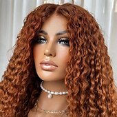 abordables Perruques à dentelle frontale-Perruque Cheveux vierges non transformés 13x4 devant en dentelle Cheveux Brésiliens Bouclé Marron Partie libre Femme Densité 130% 150% avec des cheveux de bébé 100% vierge Sans colle Pré-plumé Longue
