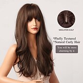 economico Parrucche trendy sintetiche-parrucche marroni parrucca sintetica lunga con alta densità naturale testa calore parrucche permanenti per capelli per donne