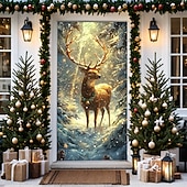 billige juledørdeksler-juledørdekorasjoner dørdeksler juletre farget glass dør billedvev dør gardin dekorasjon bakteppe dør banner for inngangsdør gårdshus ferie fest dekor forsyninger innendørs/utendørs