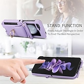 cheap Samsung Cases-Phone Case For Samsung Galaxy Z Flip 7 Z Flip 6 Z Flip 5 Z Flip 4 Z Flip 3 Back Cover Ring Holder with Lanyard with Wrist Strap Retro TPU PU Leather