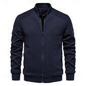 abordables chaqueta deportiva-Hombre Chaqueta tipo gofre Chaqueta casual Casual Diario Sexy Primavera &amp; Otoño Color sólido/liso Casual Cuello Mao Regular Albaricoque Negro Verde Claro Caqui Verde Ejército Chaquetas
