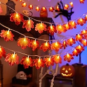 رخيصةأون يعمل بالطاقة الشمسية-سلسلة أضواء ثلاثية الأبعاد تعمل بالطاقة الشمسية على شكل أوراق القيقب اليقطينية بطول 6.5 متر و30 مصباح LED خارجي مقاوم للماء لحديقة الخريف وعيد الشكر وعيد الميلاد وحفلات الزفاف والعطلات وفناء المنزل