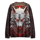 billiga 3D-tröjor för män-Herr Grafisk Varg Mörk Tröjor Pullover-tröja Långärmad Tröja Huva Semester Häftig Dagligen Tryck Semester Utomhussport Utekväll Tryck Vinter Vår &amp; Höst