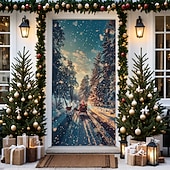 economico Copriporte natalizi-decorazioni natalizie per porte copriporta arazzo per porte castello di Babbo Natale tenda per porte decorazione sfondo striscione per porta d&#039;ingresso fattoria decorazioni per feste forniture per
