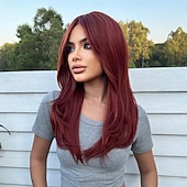 economico Parrucche trendy sintetiche-Parrucche sintetiche Uniformi Costumi di carriera Da principessa Liscio Kinky liscia Parte di mezzo Taglio scalato A macchina Parrucca 22 pollici Marrone / Borgogna Capelli sintetici Per donna