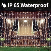 abordables Guirlandes solaires-Rideau lumineux solaire d&#039;extérieur avec télécommande, 8 modes d&#039;éclairage, guirlande lumineuse 3 x 3 m, 300 LED, étanche IP65, pour Noël, fête, mariage, maison, jardin, mur, salon, chambre à coucher,