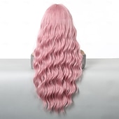 economico Parrucche trendy sintetiche-Parrucche sintetiche Uniformi Costumi di carriera Da principessa Riccio Ondulato Parte di mezzo Taglio scalato Con frangia A macchina Parrucca 26 pollici Pink + Red Capelli sintetici Per donna