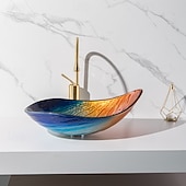 economico Lavabi da appoggio-moderno semplice chiaro luce intaglio yuan tesoro lavabo in vetro temperato con rubinetto a cascata lavabo supporto lavello bwy19-193