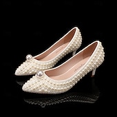 baratos Semi-formal-Mulheres Sapatos De Casamento Sapatos brancos Sapatos de vestir Casamento Festa Floral Cor de contraste Saltos de casamento Sapatos de noiva Sapatos de dama de honra Pérolas Sintéticas Miçangas Salto