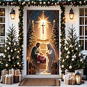 cheap Christmas Door Covers-Christmas Door Decorations Door Covers Nativity Scene Door Tapestry Door Curtain Decoration Backdrop Door Banner for Front Door Farmhouse Christmas Holiday Party Decor Supplies Gift Indoor/Outdoor