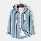 cheap Men&#039;s  Overshirts-Men&#039;s Shirt Waffle Shirt Overshirt Plain Outdoor Street Light Blue Black Blue Green Long Sleeve Hooded Winter Spring &amp;  Fall Clothing Apparel