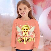 billiga Flickans 3D-tecknad film-Flickor 3D Grafisk Tecknat T-shirt Långärmad Vår Höst Mode Grundläggande Barn 4-12 år Rund hals Utomhus Ledigt Dagligen Normal