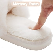 cheap Home Slippers-Women&#039;s Fuzzy Cross Band Slippers Memory Foam Home House Shoes with Open Toe Comfortable