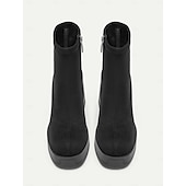 baratos Botas de tornozelo-Mulheres Botas Botas com salto Sapatos de camurça Escritório Trabalho Diário Botas Botas Tornozelo Ziper Salto Robusto Ponta Redonda Moda Camurça Mocassim Preto