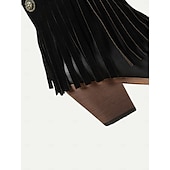 abordables Cowboy y botas occidentales-Botines estilo western con flecos negros y detalles tachonados para mujer: botines de vaquera de estilo vintage para uso informal y festivo