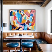 preiswerte Gemälde mit Menschen-handgemachtes farbenfrohes modernes Ölgemälde auf Leinwand, großes handgemaltes abstraktes strukturiertes Personengemälde, Wandkunst, zeitgenössisches minimalistisches Kunstwerk, Wandgemälde für