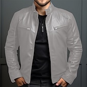 abordables Veste cuir homme-Homme Veste en Similicuir Veste de transition Veste moto Veste en cuir rouge Vacances Quotidien Coupe-vent Chaud Avec Poches Automne &amp; Hiver Uni Mode Classique Col montant Régulier Similicuir Noir