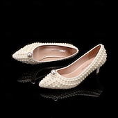 baratos Semi-formal-Mulheres Sapatos De Casamento Sapatos brancos Sapatos de vestir Casamento Festa Floral Cor de contraste Saltos de casamento Sapatos de noiva Sapatos de dama de honra Pérolas Sintéticas Miçangas Salto