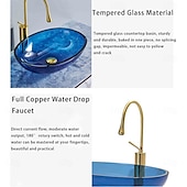 cheap Vessel Sinks-Bathroom Vessel Sink Tempered Glass Wash Basin Bowl Above Counter Art Vessel Sink with Water Drop Faucets and Pop-Up Drain